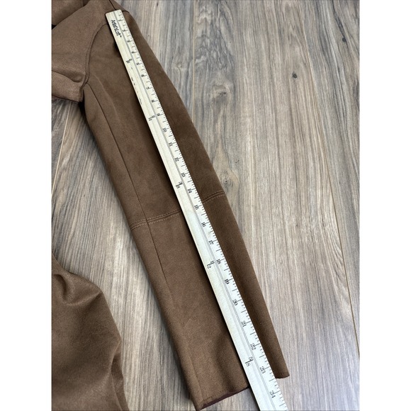 H&M Faux Suede‎ Oversized Jacket Womens XS Tan Longline Coat Belted Pockets - Picture 13 of 14